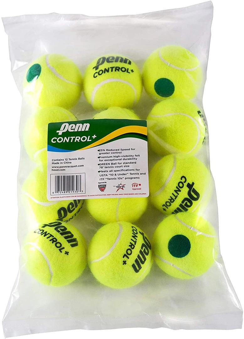 Penn | 521930 | Control Plus Youth Green Felt Tennis Balls | 12 Ball Polybag 1 Penn | 521930 | Control Plus Youth Green Felt Tennis Balls | 12 Ball Polybag