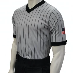 Smitty Official's Apparel Smitty | USA-205 | Performance Mesh Referee Shirt W/ Sublimated Flag | Grey W/ Black Stripes