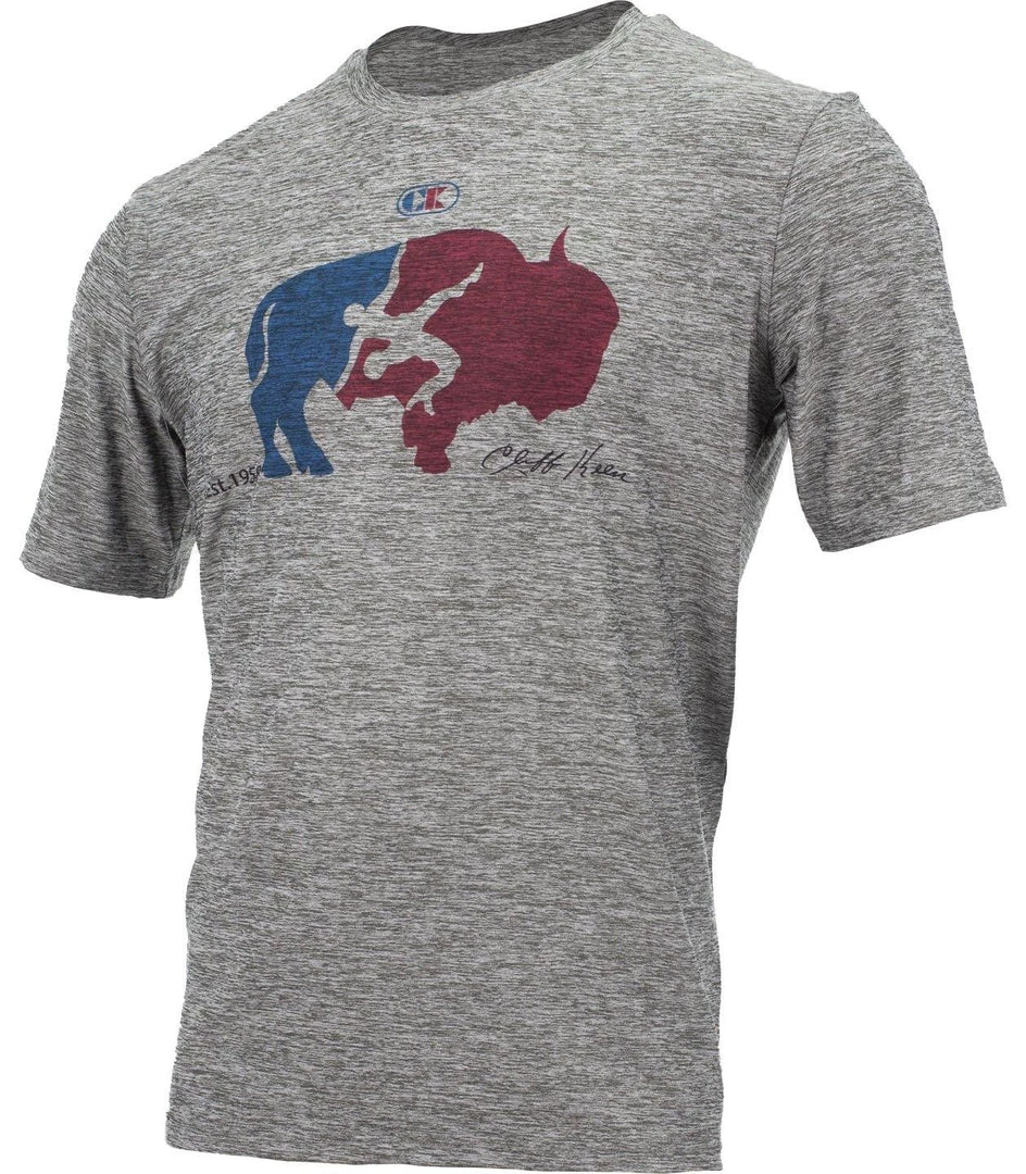 Cliff Keen | TMELBUF | MXS Stretch Melange Buffalo Logo Performance Tee Shirt 1 Cliff Keen | TMELBUF | MXS Stretch Melange Buffalo Logo Performance Tee Shirt